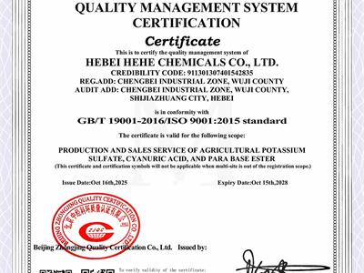 質(zhì)量管理體系認證證書(英文)